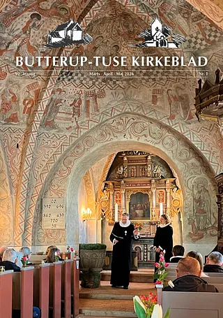 Forsiden af Butterup-Tuse Kirkeblad med billede af Tuse Kirke