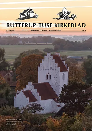 Forsiden af Butterup-Tuse Kirkeblad med billede af Tuse Kirke